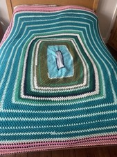 Lovely Vintage Handmade Granny Bed Crochet Blanket Throw Multicoloured 77” x 58”