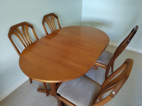 Dining table and chairs - table, teak