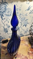 Vintage Empoli Genie Bottle Decanter Cobalt Blue - Swirl Design