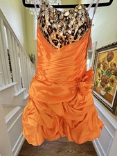 NWT Tony Bowls Dress Orange Taffeta Beaded Leopard Short Party Dress Y2K Holiday