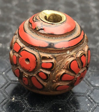 Antique Japanese ojime bead hand carved lacquer wood enro netsuke Edo Meiji ob8
