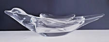 Art Vannes signed mid century modern large clear crystal bird dish.