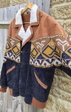 Vintage Oversized Aztec Navajo Suede Bomber Jacket Mens Size Medium