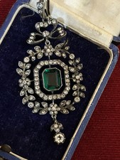 Antique 1900 Green Paste And Clear Stones Pendant Silver . Belle Epoque