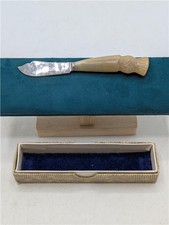 Vintage Dykehead Scotland Butter Knife Hand Carved Thistle Horn Handle Stainless