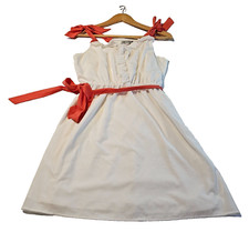 Womens White Ruffel Dress W/ Coral Shoulder Ties,Cottagecore, Party,Babydoll,