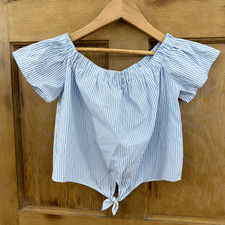 MISS E-VIE BARDOT TIE FRONT BLOUSE TOP girls 7-8 years cotton MIX