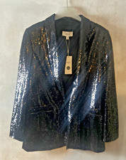 BNWT Marks & Spencer Relaxed Fit Black Sequin Blazer Jacket Size 16 RRP£75 (F2)