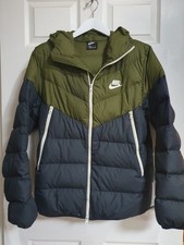 Nike Men's Duck Down Puffer Jacket Size L Khaki/Black Large Pockets Soft Warm