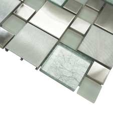 Mosaic Tiles Sheet Onyx White Stainless Steel With Glass For Walls And Floors