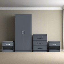 Dark Grey Bedroom Furniture Set Chest Drawers Wardrobe Bedside Table 4 Piece