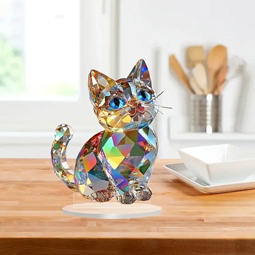Crystal cat figurine cute - crystal,