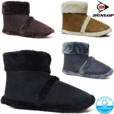 MENS SLIPPERS MEMORY FOAM BOOTS DUNLOP ANKLE FLEECE FUR WARM LINED KNITTED SHOES