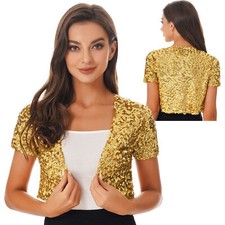 Womens Glitter Sequins Jackets Open Front Cardigan Glitter Carnival Shrug Bolero