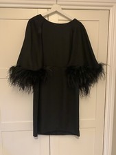 Ladies Black Monsoon Feather Cape Knee Length Dress Uk 10 Gorgeous Classy Party