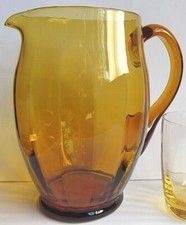 AMBER RIBBED GLASS JUG -