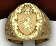 Mens 18K Gold Filled LionShield Badge Coat Of ArmsSignet Gents Party Rings