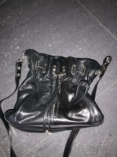Mimco black leather shoulder - black,