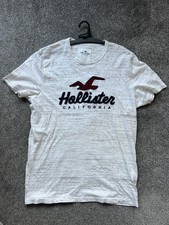 Men's T Shirt Hollister Size L - Logo Graphic Tee - Heather White/Light Grey