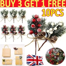 10X Christmas Artificial Pine Branch Ornament Berry Pick Holly Flower Xmas Decor