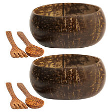 [Set of 2] 900 ml each Jumbo Serving Bowl with Spoon Fork Natural Coconut Shell