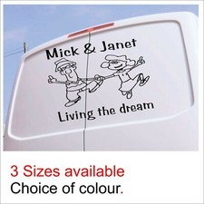 Living the dream personalised name caravan camper Sticker Decal Graphic BB438