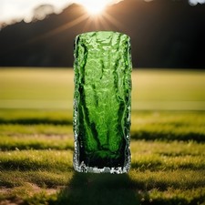 Whitefriars Geoffrey Baxter Textured Meadow Green Bark Vase Number 9690