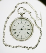 Silver Key Wound Chronograph Pocket Watch and Albert Chain - Chester 1896