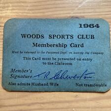 1964 Woods Sports Club Membership Card to TR Cheverton, Colchester 