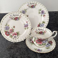 royal albert flower of the month March anemones Trio set  & salad plate 