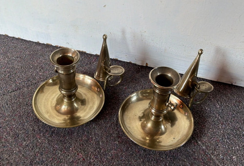 Pair antique brass chamber - of,
