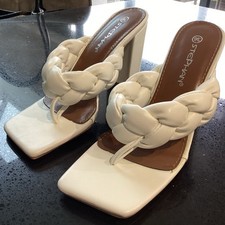 Ladies STEPHAN White Plaited Faux Leather Toe Post Mules Size 36 Bnnb