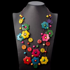Necklace Flowers Beads Wooden  handmade Hen Party Holiday Jewellery  Halloween 