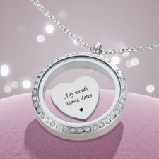 Floating Locket Necklace with Personalised Engraving, Glass Locket, Gift Boxed