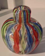 Murano Style Art Glass Vase Italian Small Hand-Blown Rainbow Stripped Vase