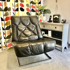 Mid Century 1970'sTetrad black Nucleus Mark1 Scalloped Leather Lounge Chair