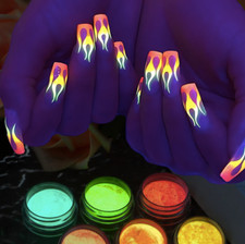 12 Pcs ULTRA Glow in the Dark Powder Fluorescent Paint Pigment Nail Art Dip DIY