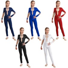 UK Girls One Piece Dance Unitard Jumpsuit Full Length Gymnastic Leotard  Catsuit