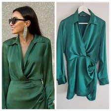 ZARA new satin wrap green dress small
