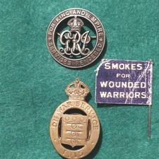 WW1 Badges x3..King and Empire..On War Service. Cigarette For The Troops  Flag