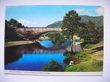Newtonmore postcard - River banks and Spey Bridge. (Hail Caledonia)