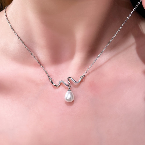 Wave pearl teardrop pendant - wave,