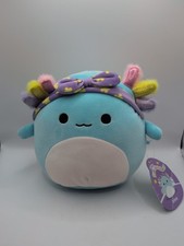 Squishmallows Irina Axolotl 7.5 Blue Axolotl with Headband Bow Easter Plush BNWT
