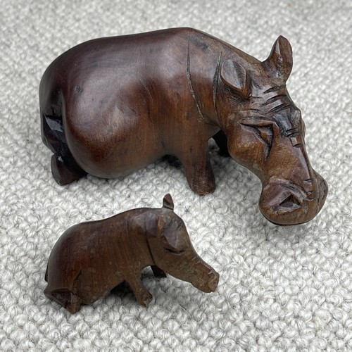 Hand carved wooden hippo - hand-carved, &