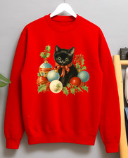 Cute Black Kitten Vintage 80s Style Unisex Christmas Crew Neck Sweater Jumper
