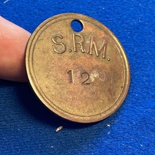 S.R.M. Brass Tool Check / Works Token No 12 (R4) – Railway/Industrial c.1930s–50