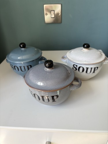 Stoneware lidded soup bowls - stoneware,