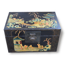 Antique Chinese Sangxi painted and lacquered wooden small chest, Late Qing