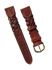 HIRSCH 18MM BROWN CAMBRIDGE LEATHER AND COTTON, GOLD BUCKLE WATCH STRAP.