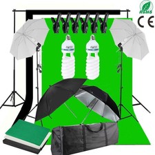 Photography Studio Lighting Kit Umbrella Backdrop Background Light Stand Set